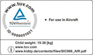 Label einer Flugzulassung eines Kindersitz
